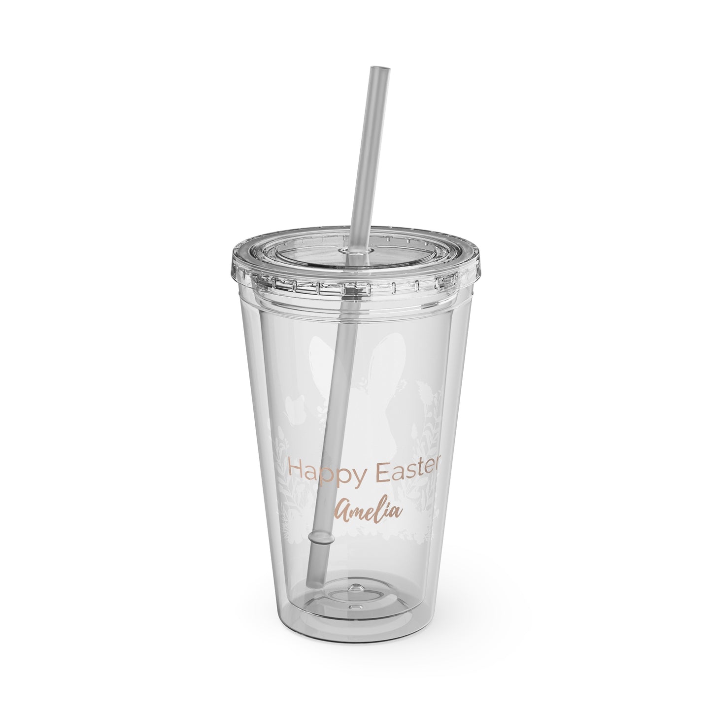 Customisable Bunny Tumbler - 16oz Reusable Travel Mug with Straw, Perfect for Spring Celebrations