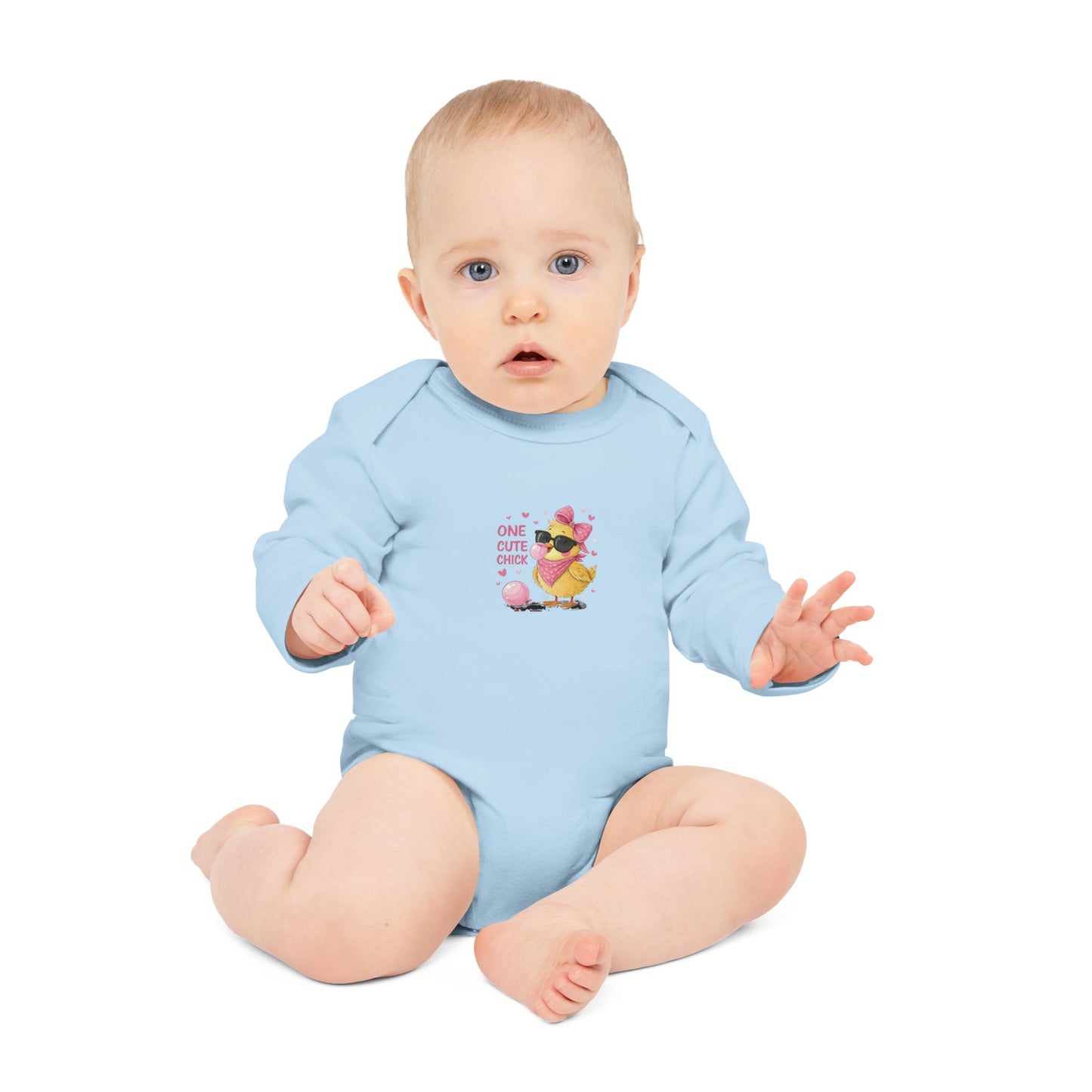 One Cute Chick Long-Sleeve Organic Baby Bodysuit