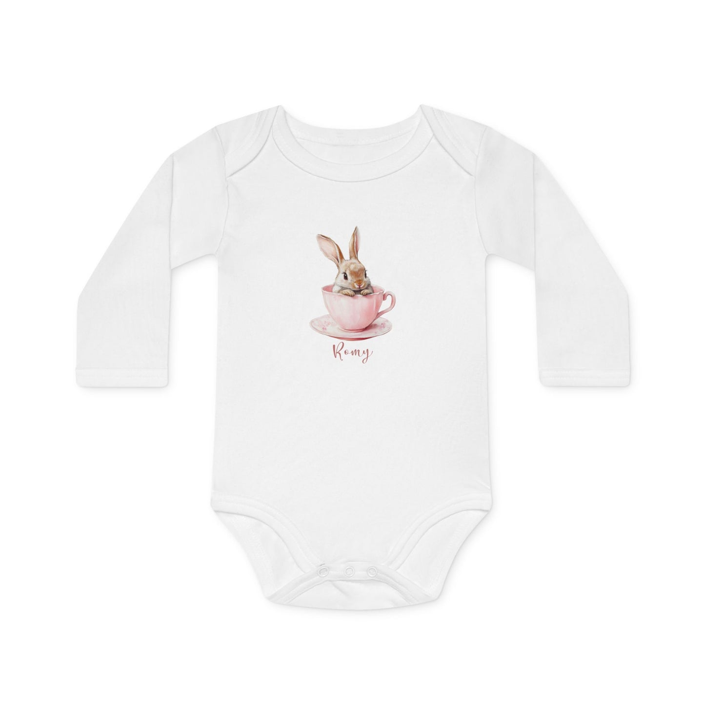 Cute Bunny Teacup Baby Long-Sleeve Organic Bodysuit - Perfect for Baby Showers and Easter