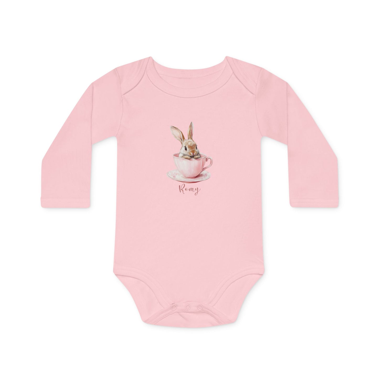 Cute Bunny Teacup Baby Long-Sleeve Organic Bodysuit - Perfect for Baby Showers and Easter