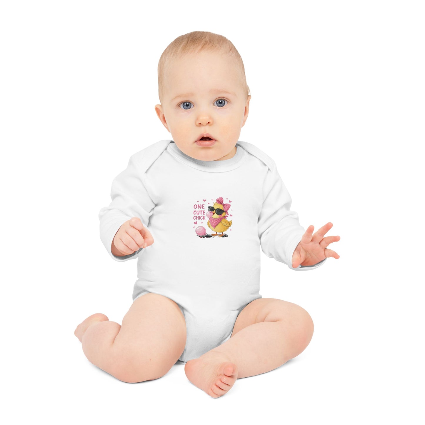 One Cute Chick Long-Sleeve Organic Baby Bodysuit