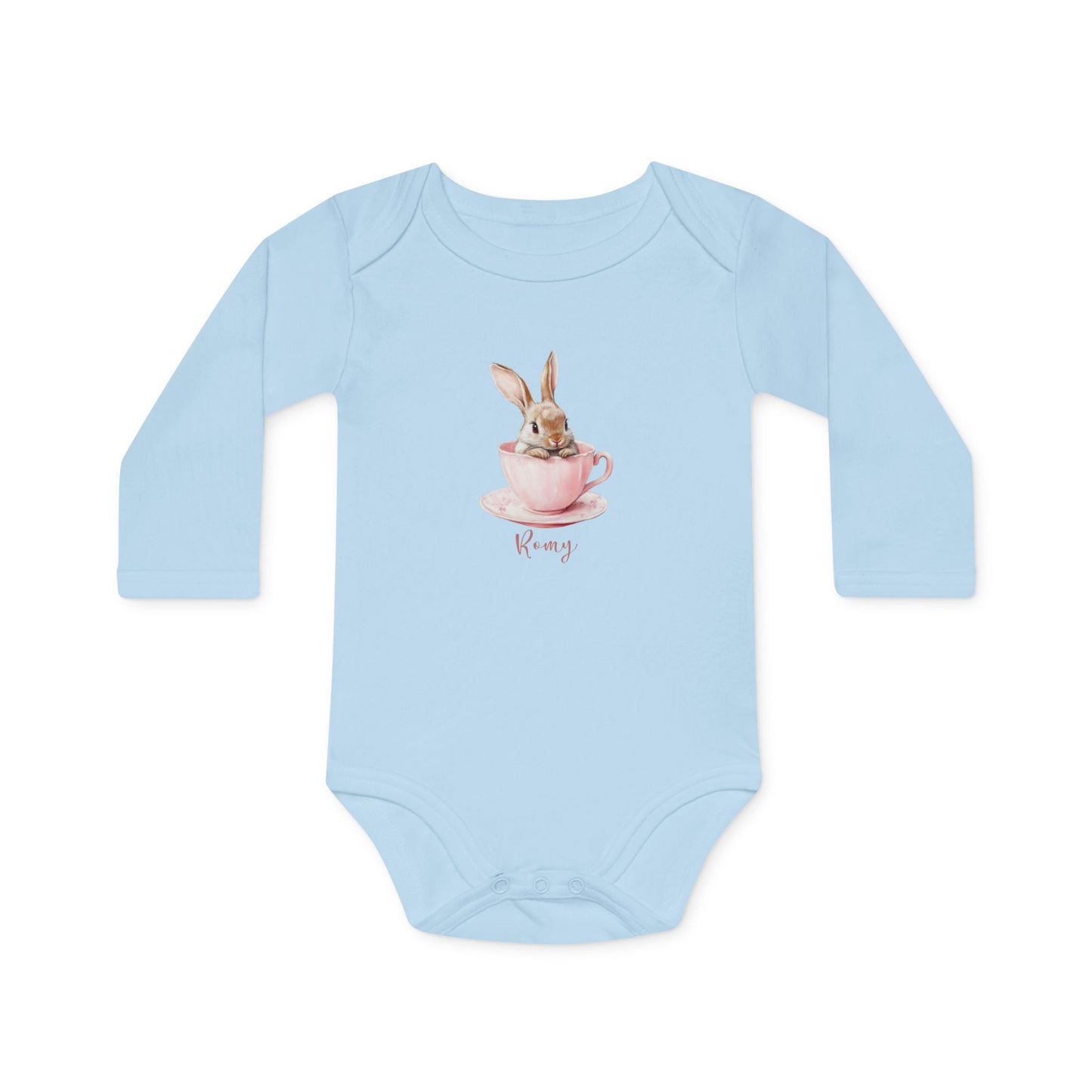Cute Bunny Teacup Baby Long-Sleeve Organic Bodysuit - Perfect for Baby Showers and Easter