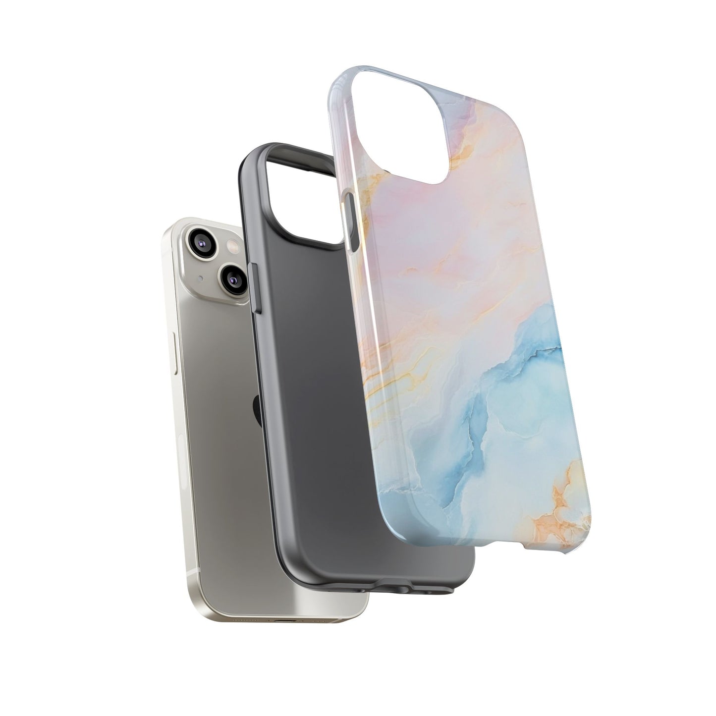 Peachy Skies Phone Case - Baby Blue Peach and Gold Marbled Tough Case