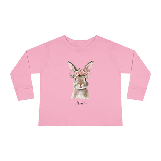 Adorable Toddler Long Sleeve Tee with Floral Bunny Design - Perfect for Spring Celebrations