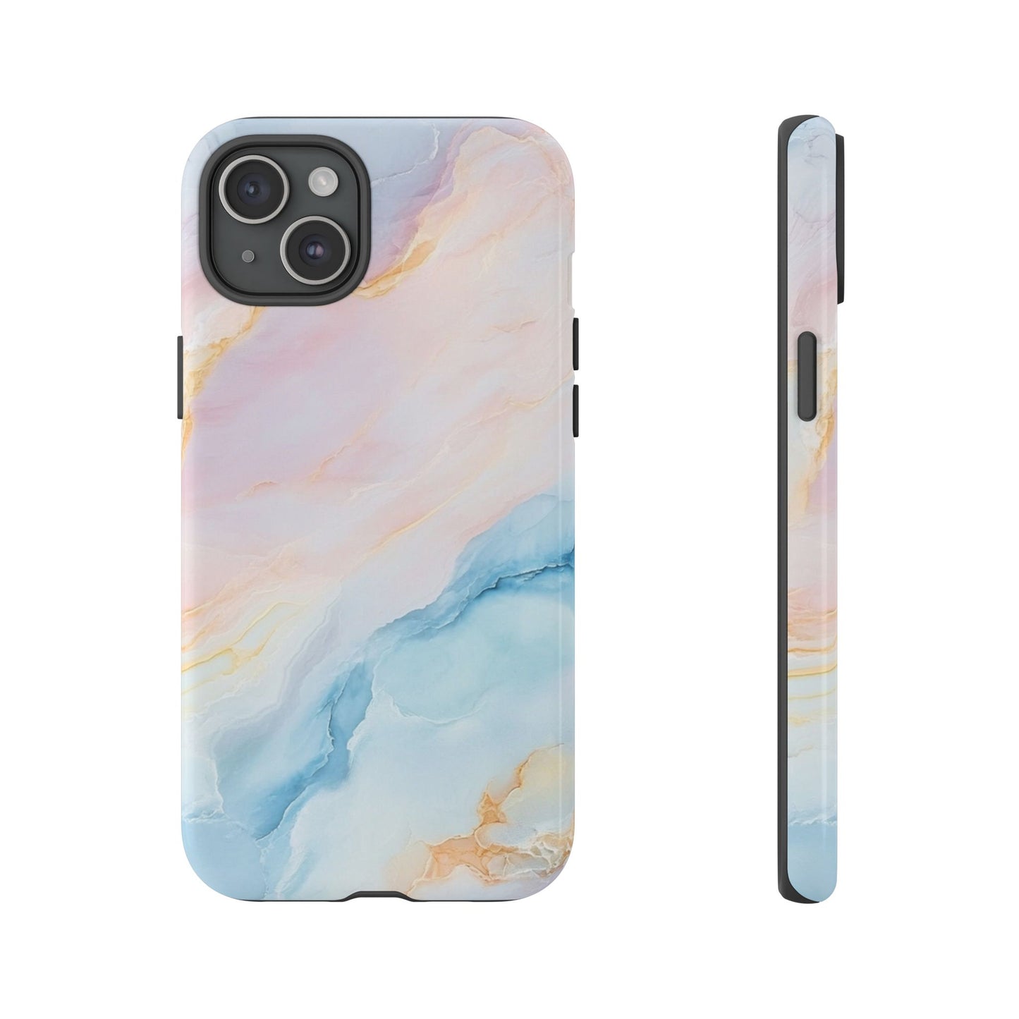 Peachy Skies Phone Case - Baby Blue Peach and Gold Marbled Tough Case