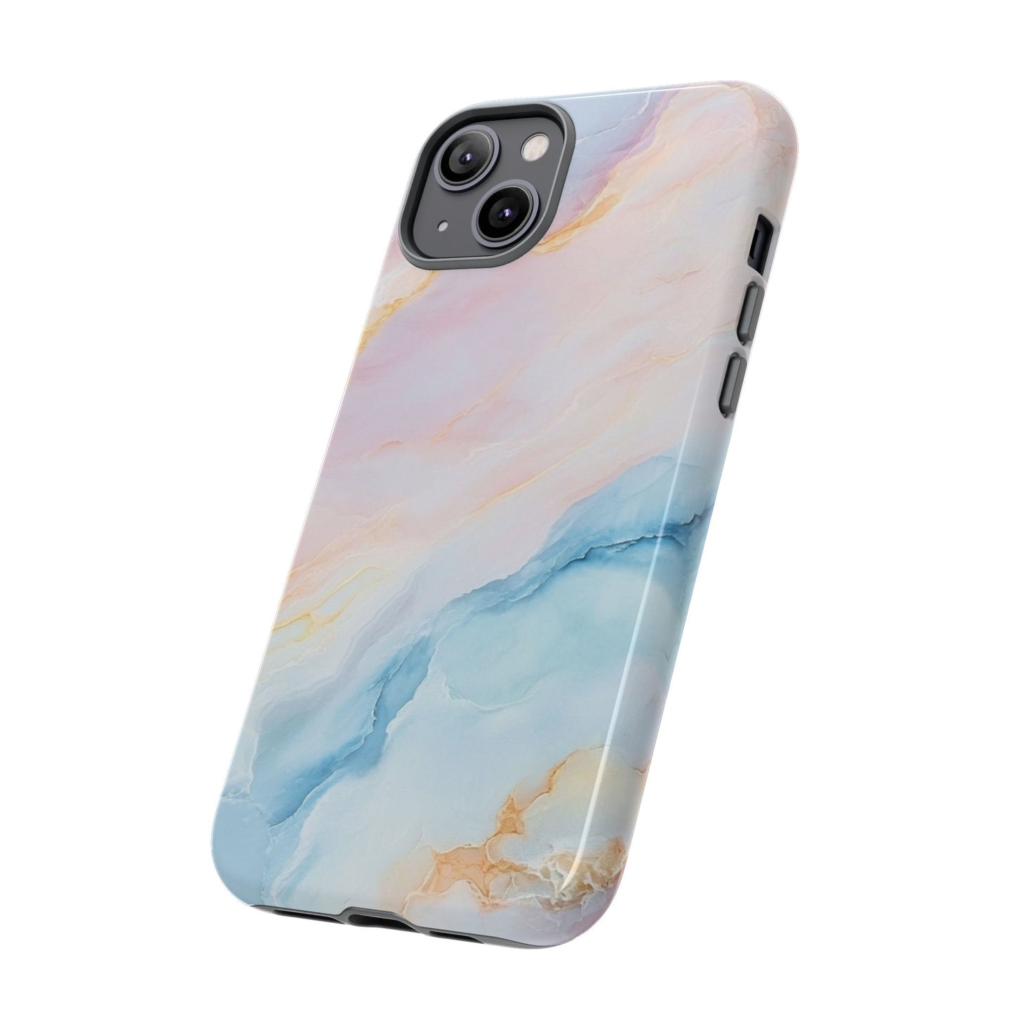 Peachy Skies Phone Case - Baby Blue Peach and Gold Marbled Tough Case