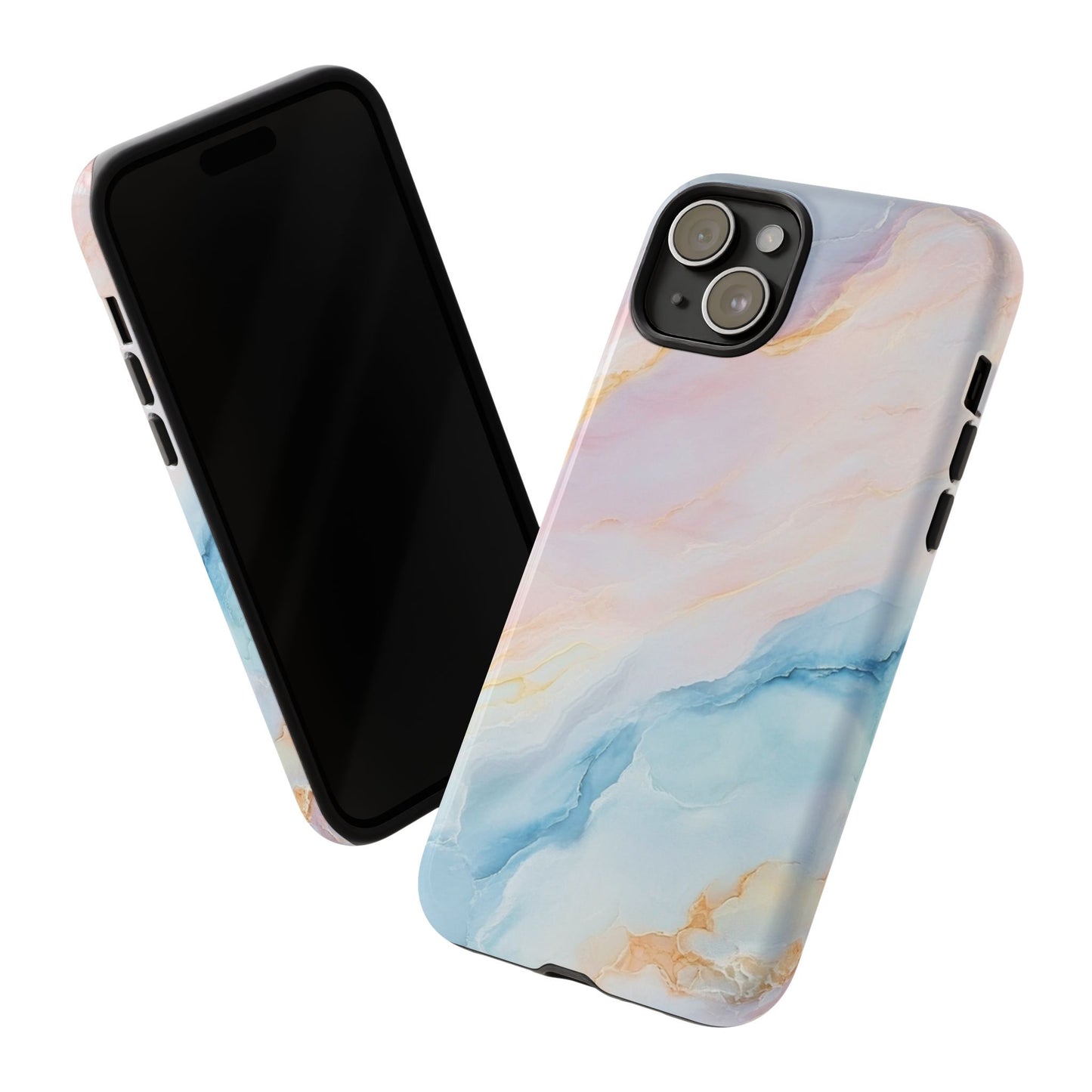 Peachy Skies Phone Case - Baby Blue Peach and Gold Marbled Tough Case
