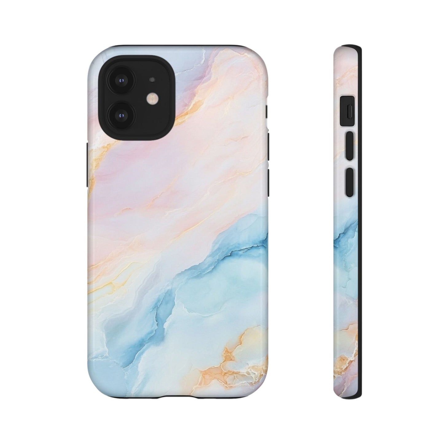 Peachy Skies Phone Case - Baby Blue Peach and Gold Marbled Tough Case