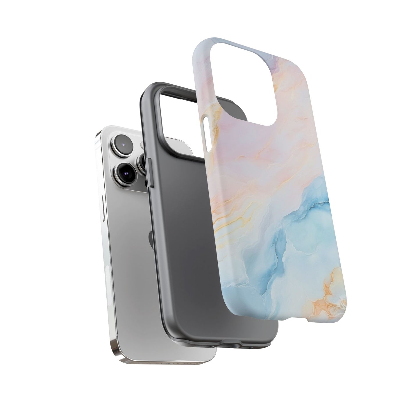 Peachy Skies Phone Case - Baby Blue Peach and Gold Marbled Tough Case