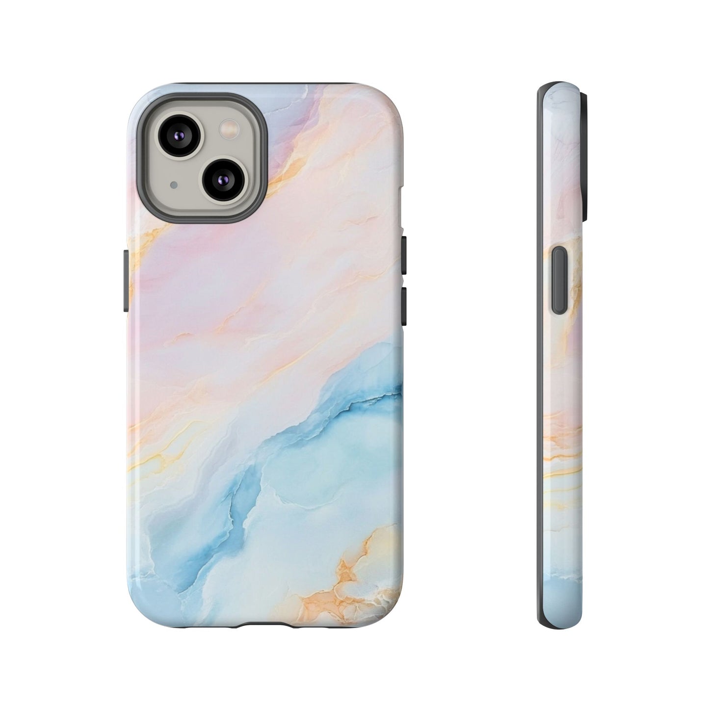 Peachy Skies Phone Case - Baby Blue Peach and Gold Marbled Tough Case