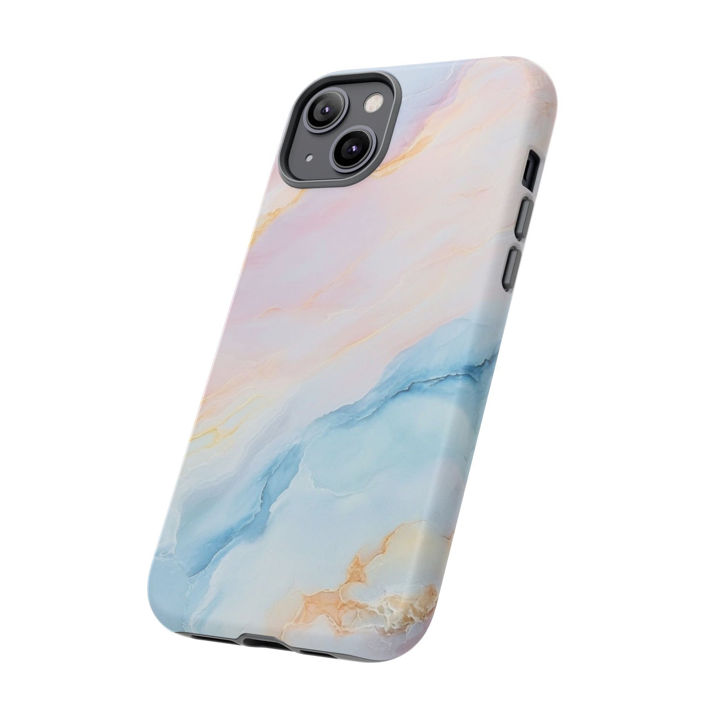 Peachy Skies Phone Case - Baby Blue Peach and Gold Marbled Tough Case