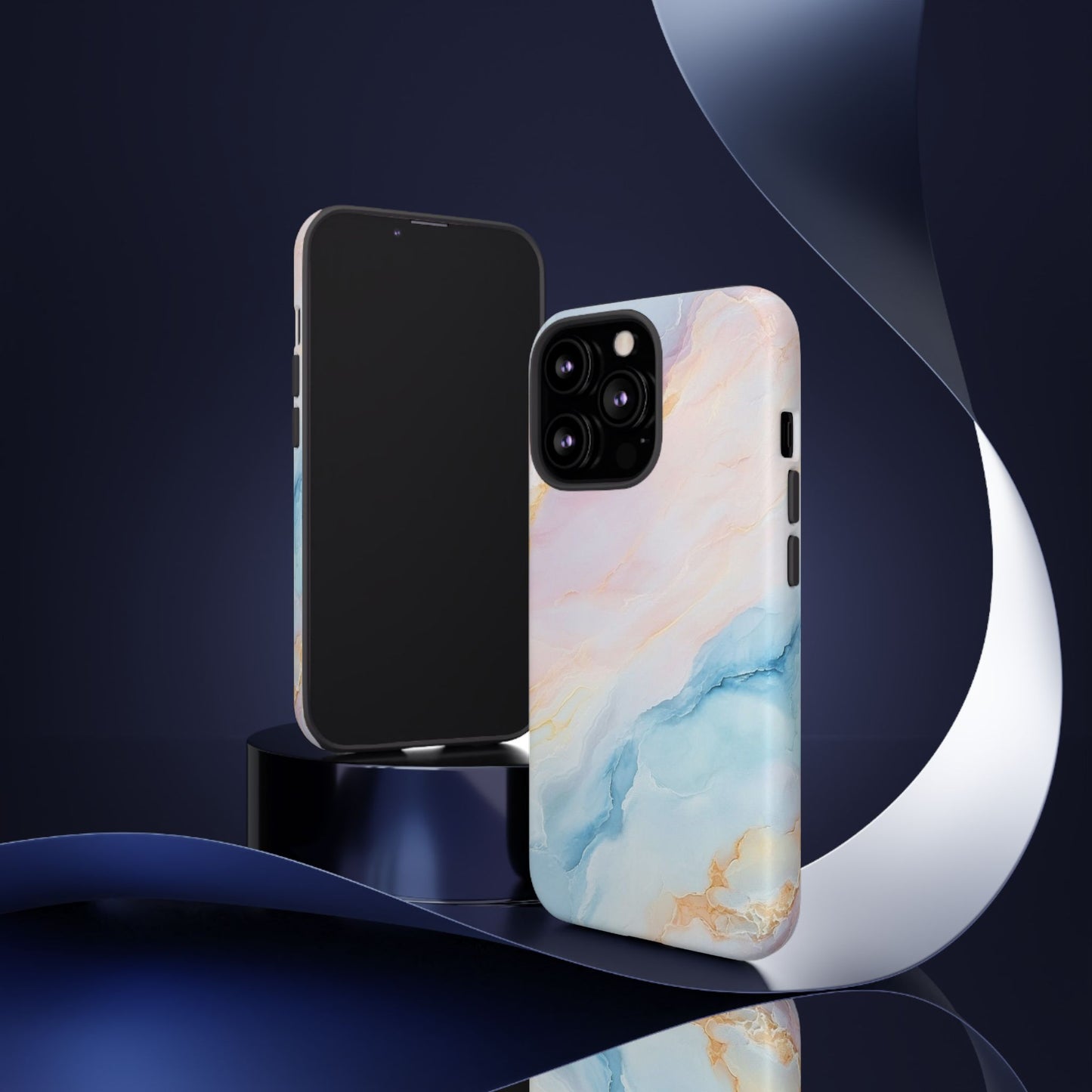 Peachy Skies Phone Case - Baby Blue Peach and Gold Marbled Tough Case