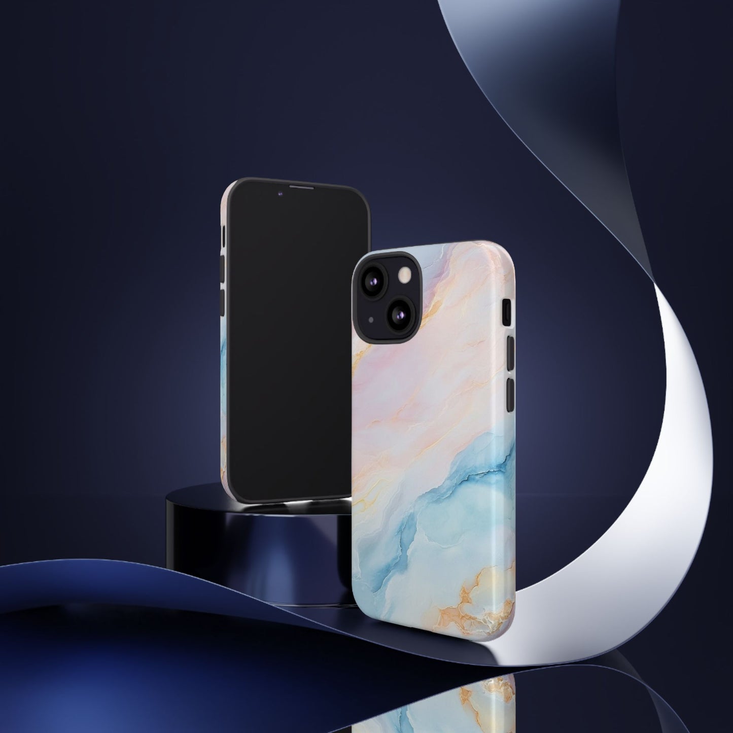 Peachy Skies Phone Case - Baby Blue Peach and Gold Marbled Tough Case
