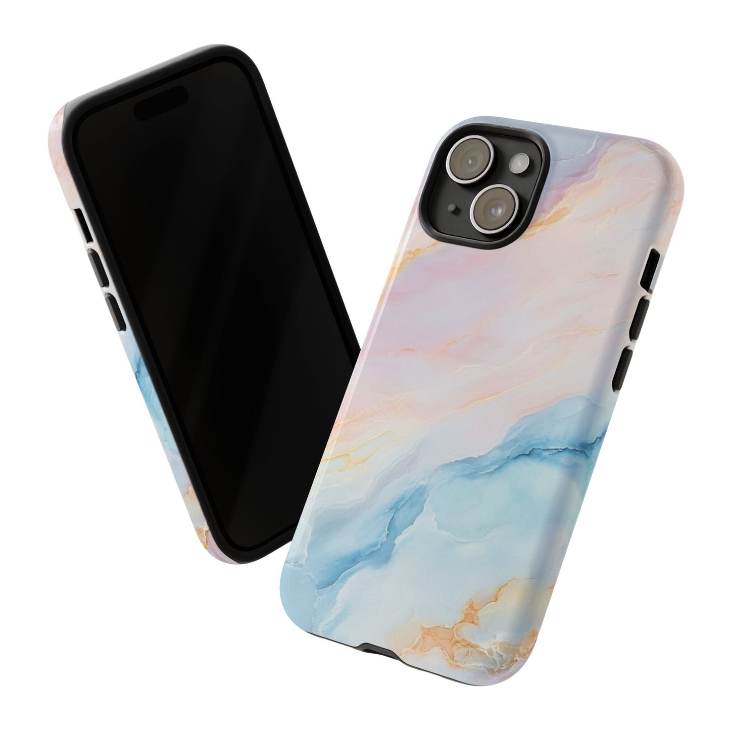 Peachy Skies Phone Case - Baby Blue Peach and Gold Marbled Tough Case