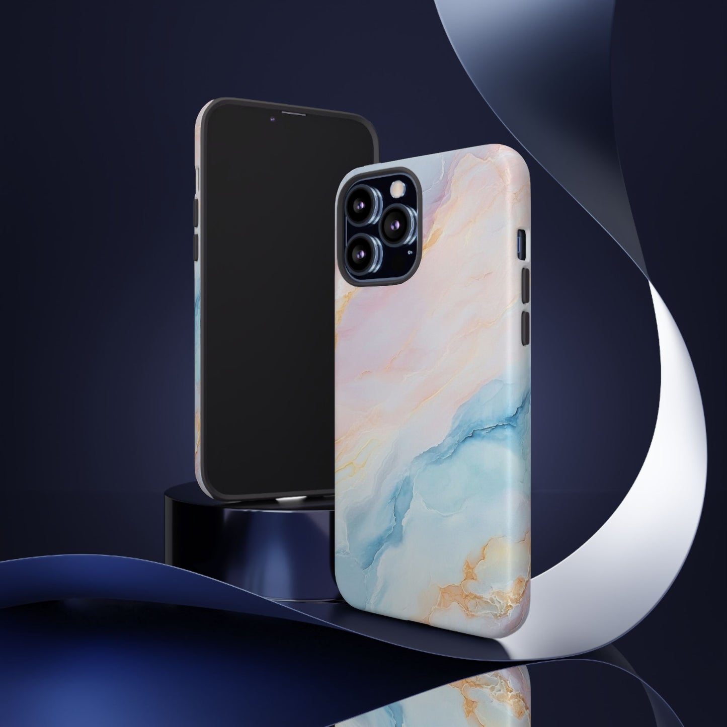 Peachy Skies Phone Case - Baby Blue Peach and Gold Marbled Tough Case