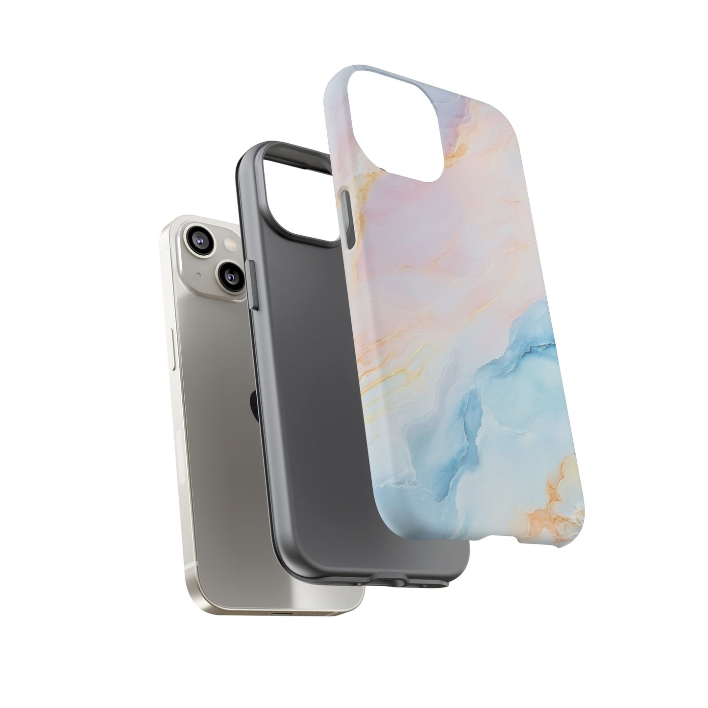 Peachy Skies Phone Case - Baby Blue Peach and Gold Marbled Tough Case