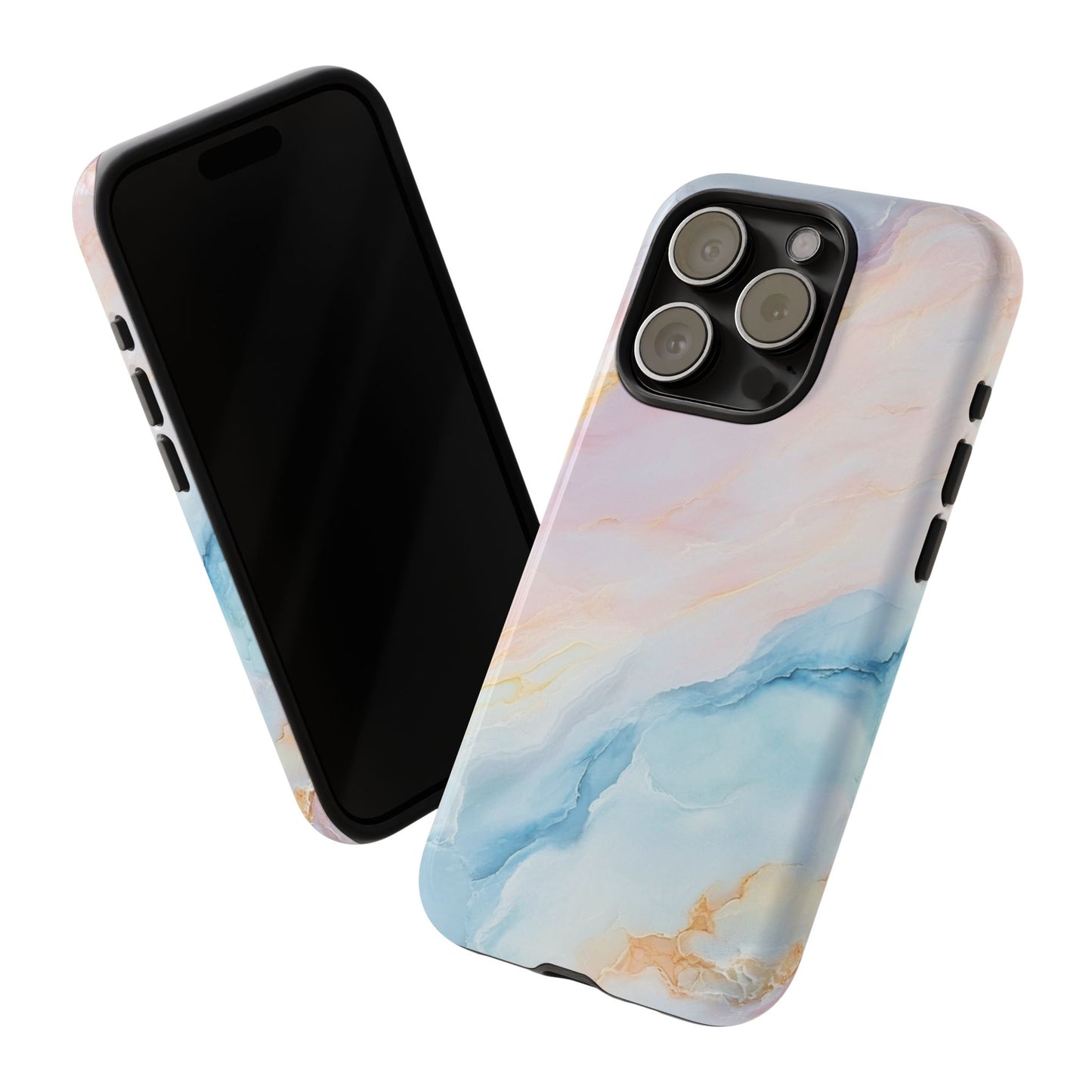 Peachy Skies Phone Case - Baby Blue Peach and Gold Marbled Tough Case