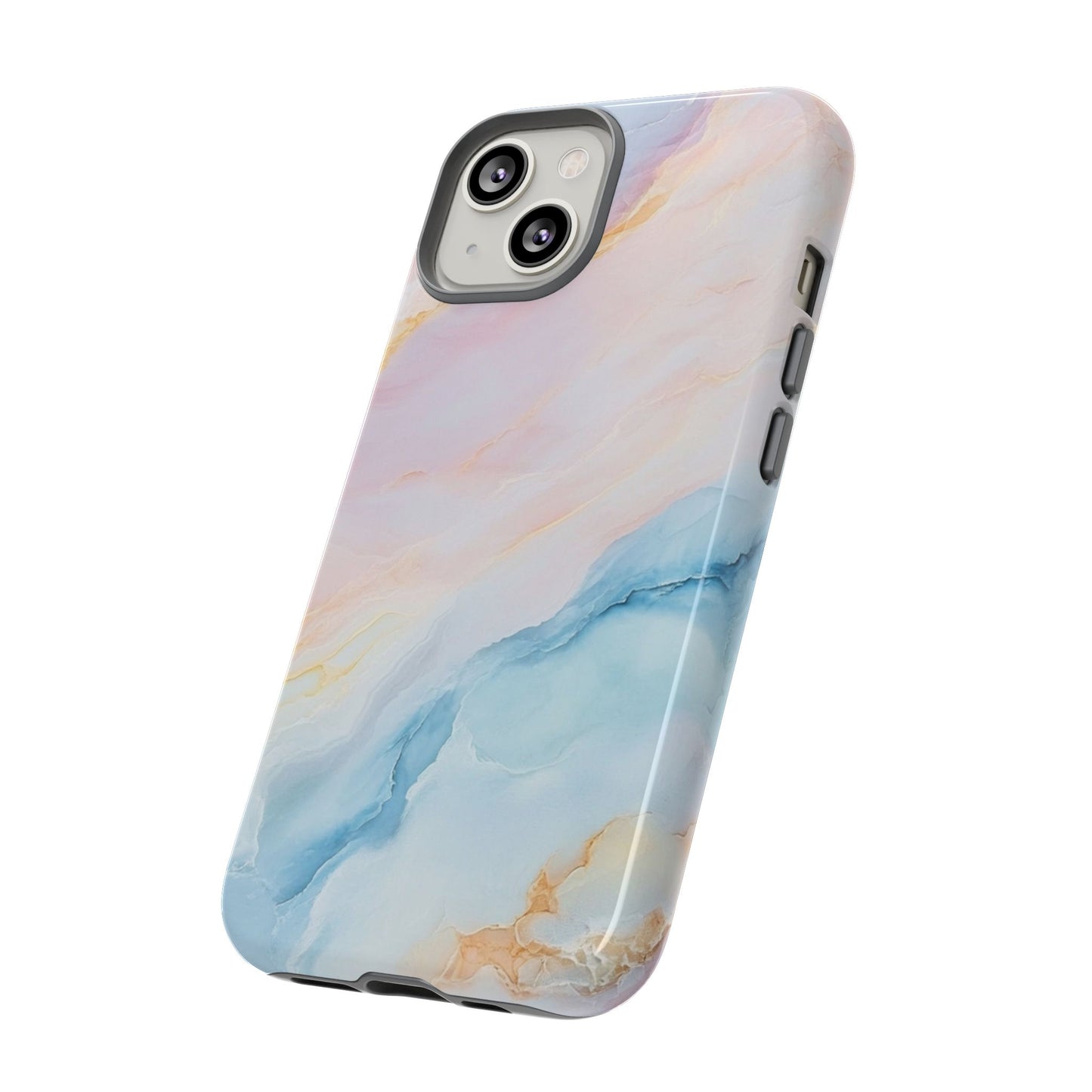 Peachy Skies Phone Case - Baby Blue Peach and Gold Marbled Tough Case