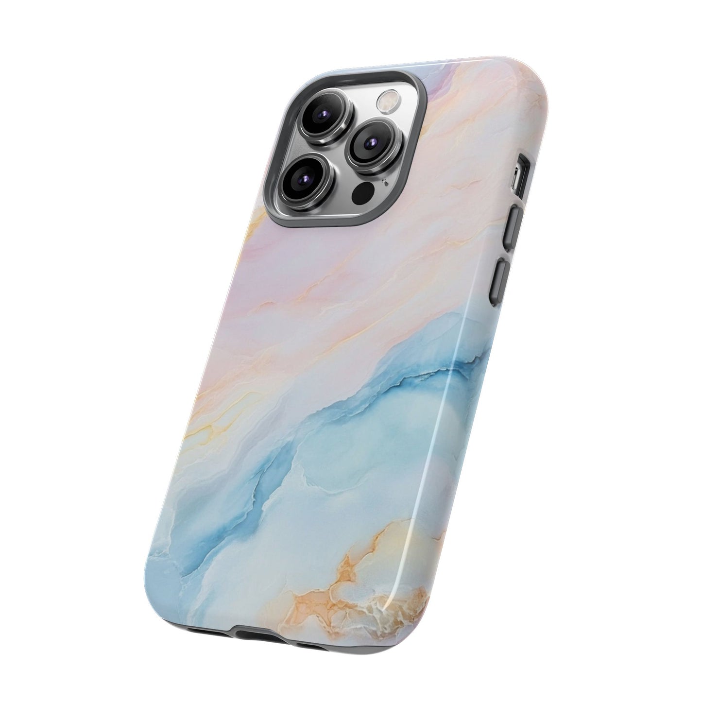 Peachy Skies Phone Case - Baby Blue Peach and Gold Marbled Tough Case