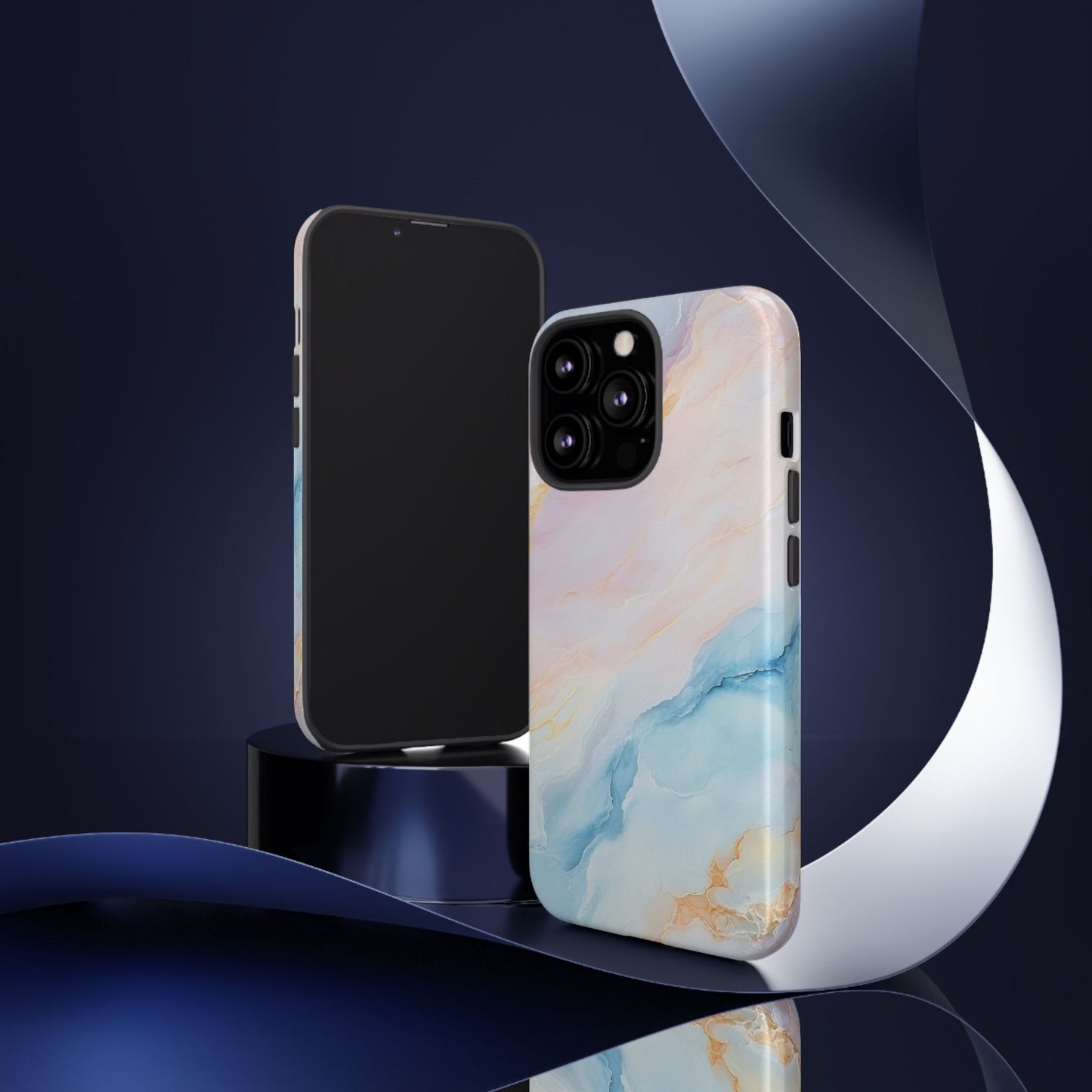 Peachy Skies Phone Case - Baby Blue Peach and Gold Marbled Tough Case