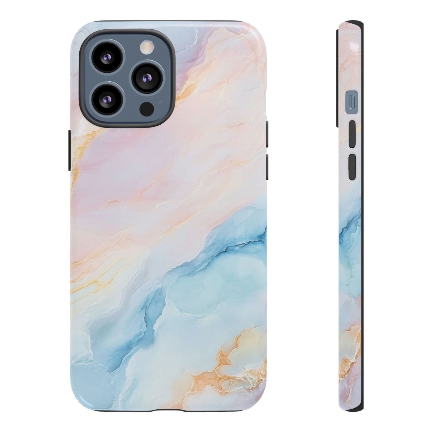 Peachy Skies Phone Case - Baby Blue Peach and Gold Marbled Tough Case