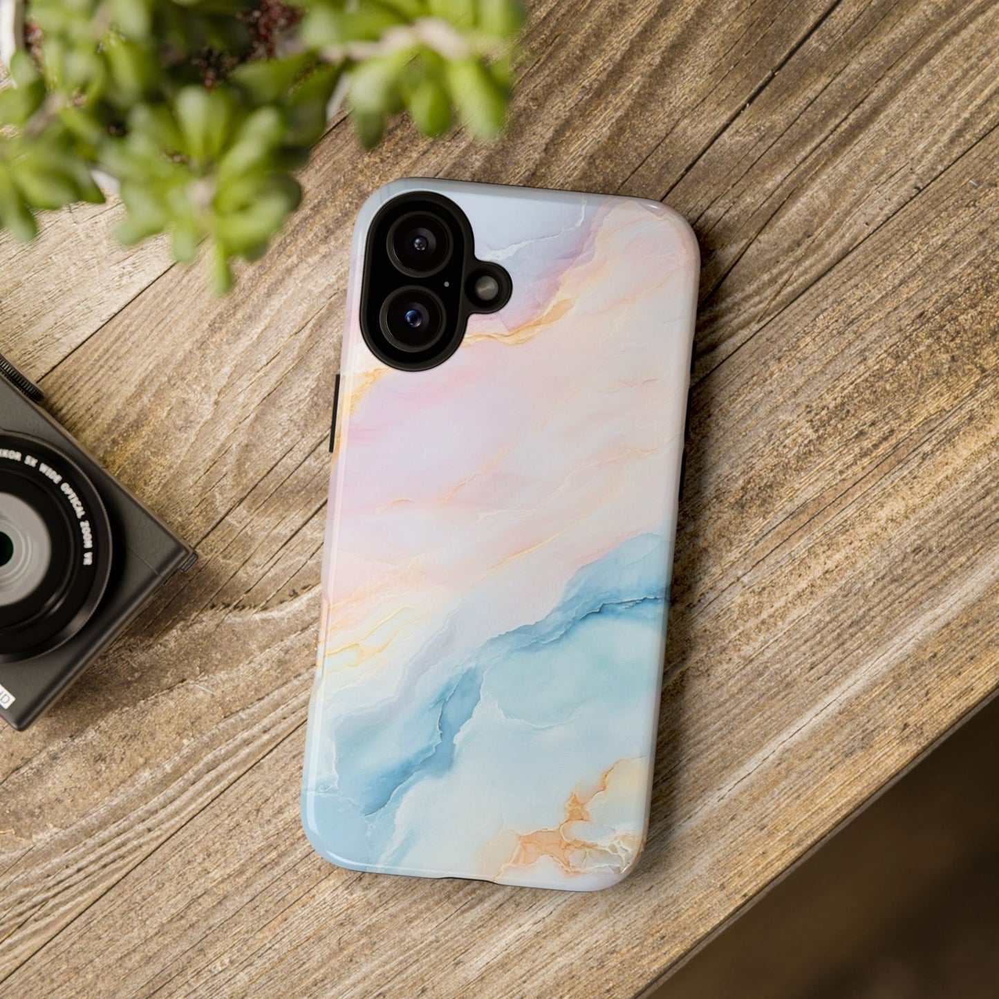Peachy Skies Phone Case - Baby Blue Peach and Gold Marbled Tough Case