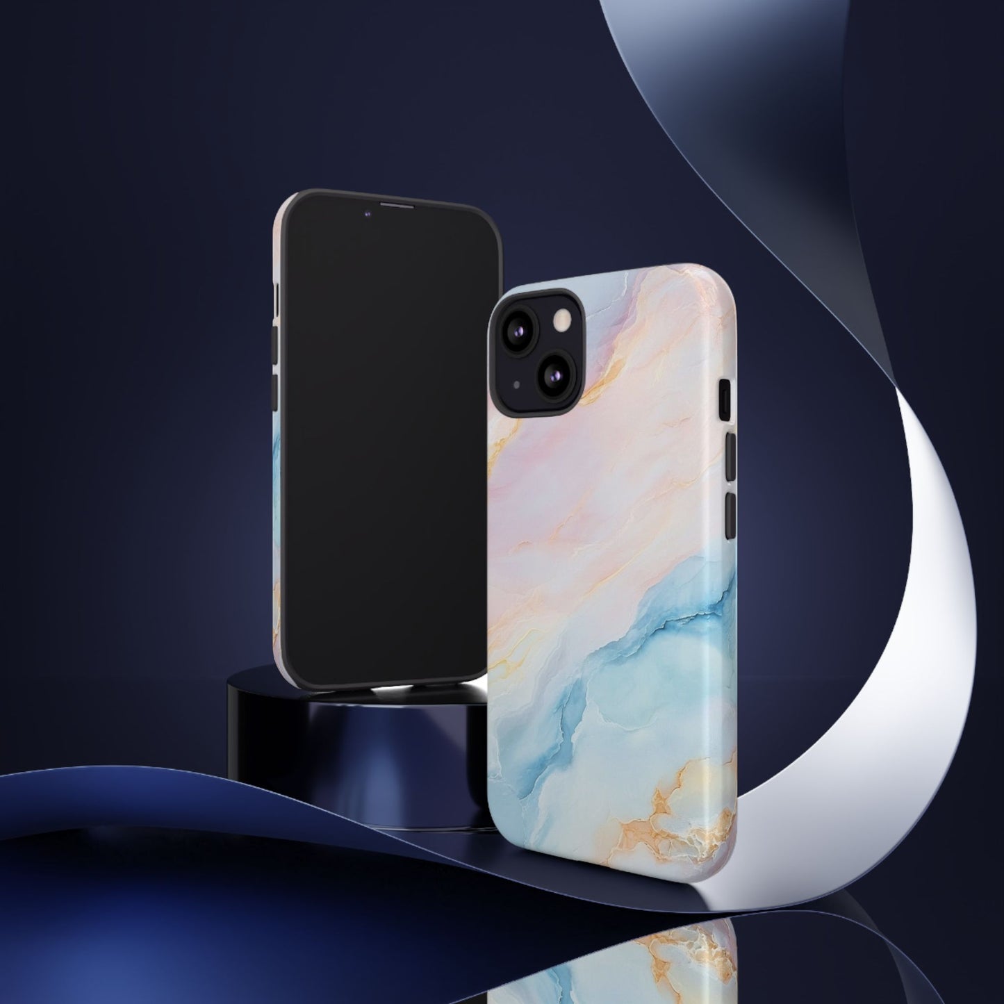 Peachy Skies Phone Case - Baby Blue Peach and Gold Marbled Tough Case