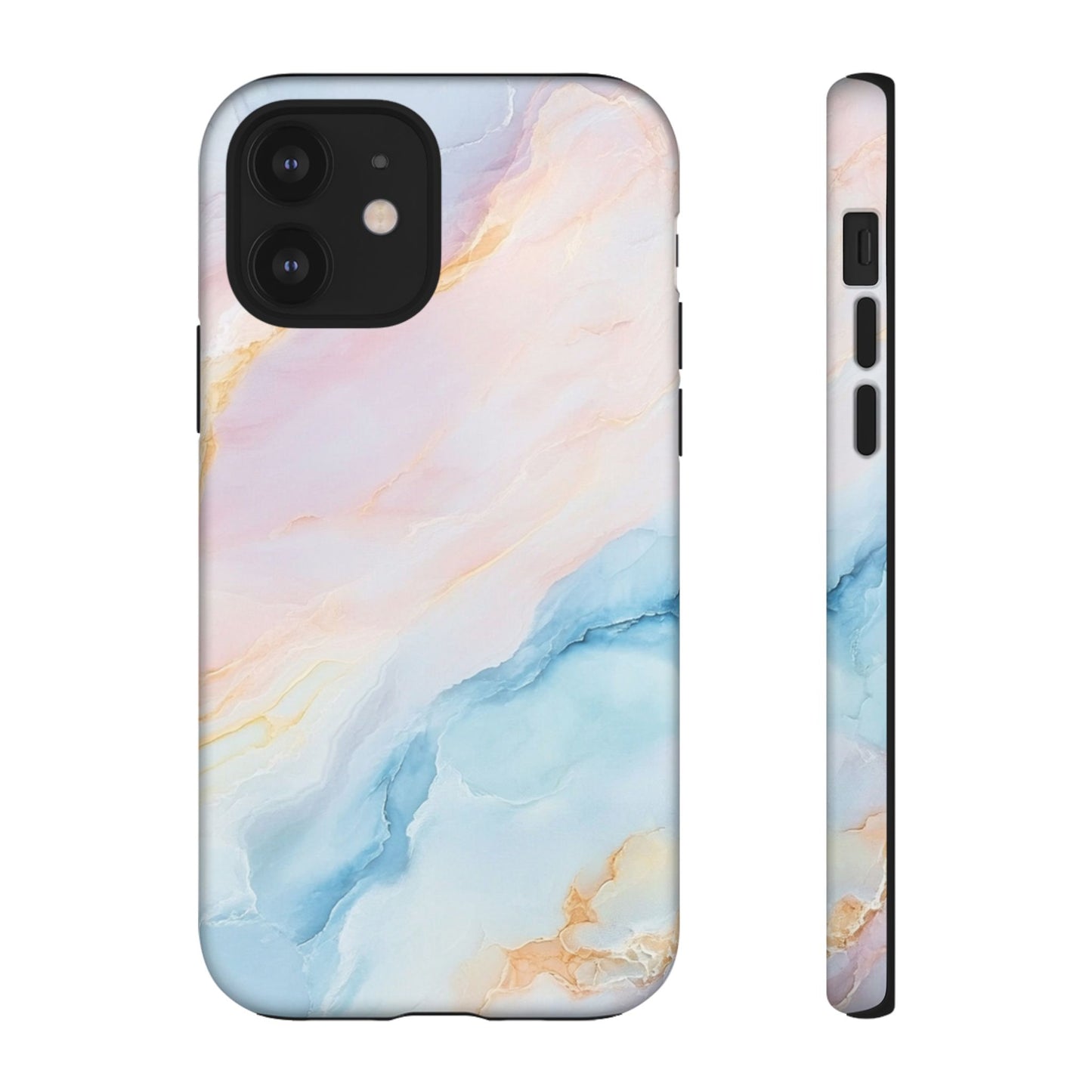 Peachy Skies Phone Case - Baby Blue Peach and Gold Marbled Tough Case