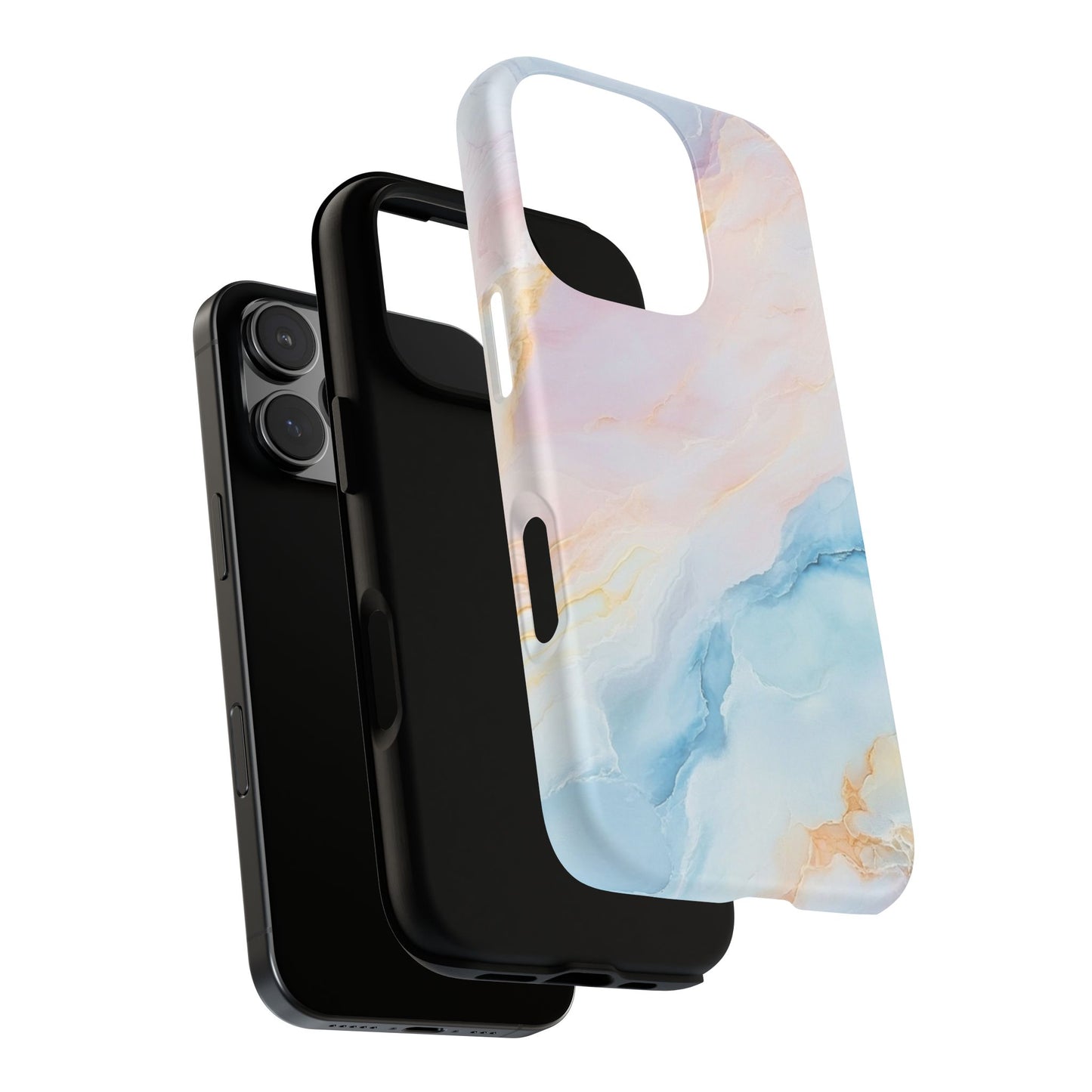 Peachy Skies Phone Case - Baby Blue Peach and Gold Marbled Tough Case