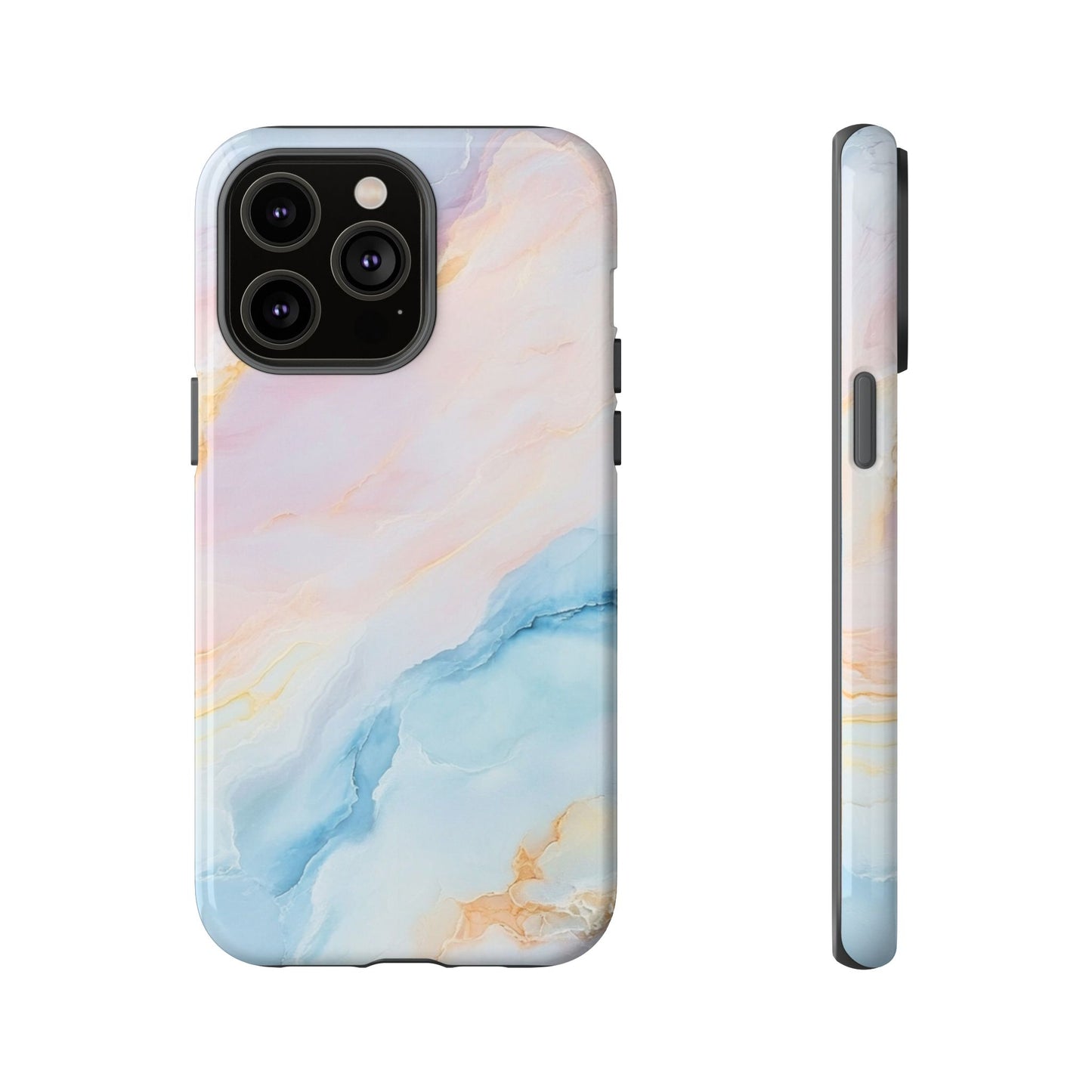 Peachy Skies Phone Case - Baby Blue Peach and Gold Marbled Tough Case