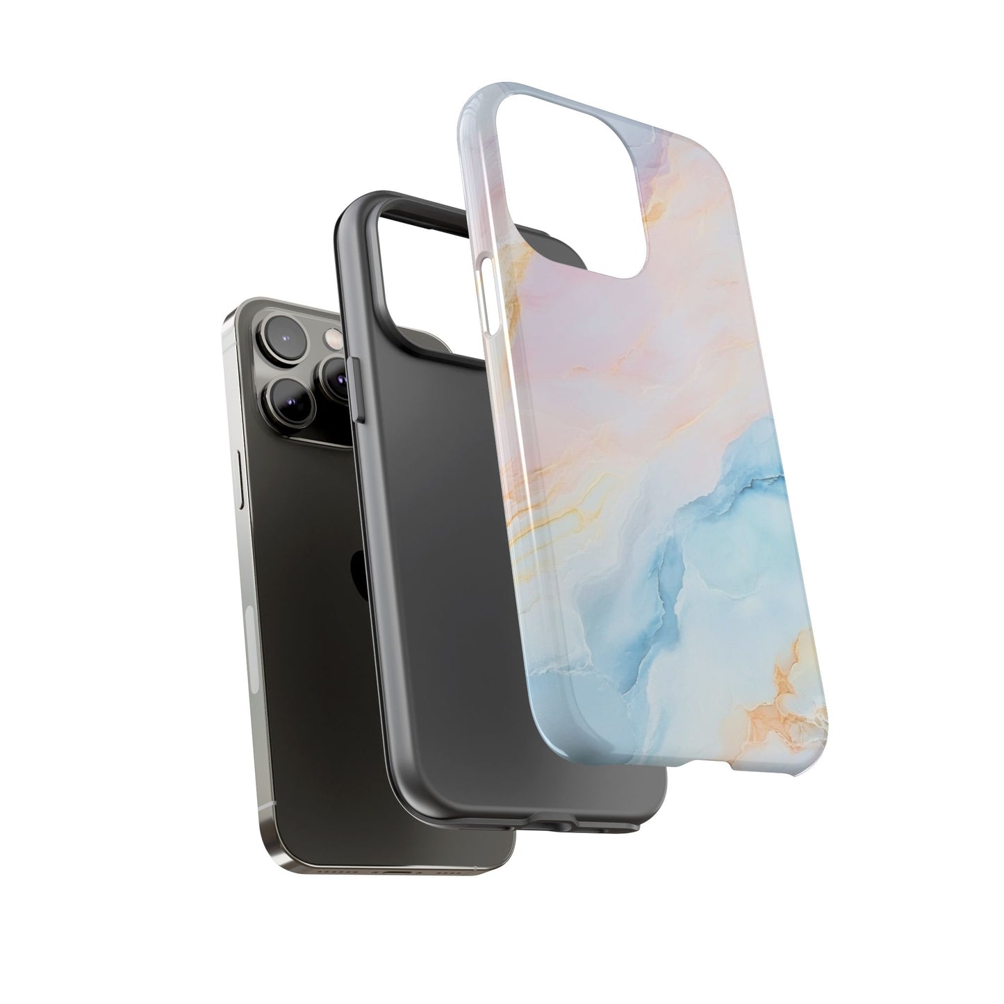 Peachy Skies Phone Case - Baby Blue Peach and Gold Marbled Tough Case
