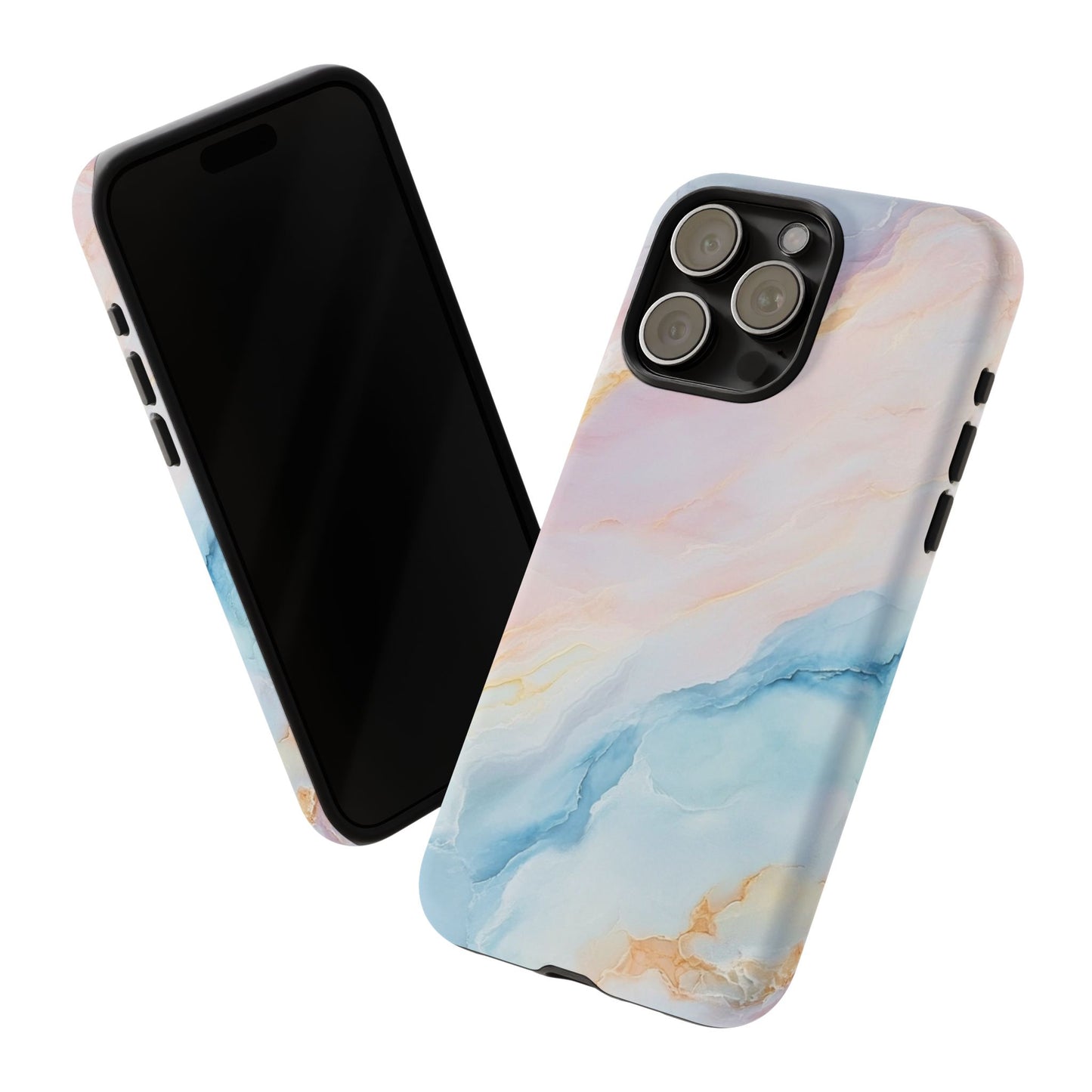 Peachy Skies Phone Case - Baby Blue Peach and Gold Marbled Tough Case