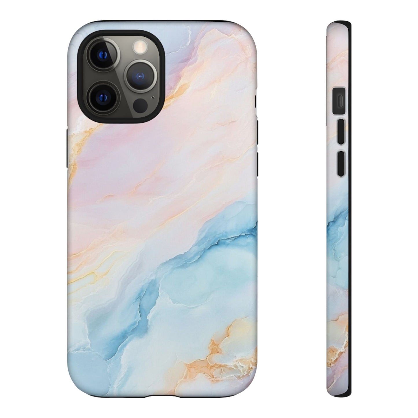 Peachy Skies Phone Case - Baby Blue Peach and Gold Marbled Tough Case
