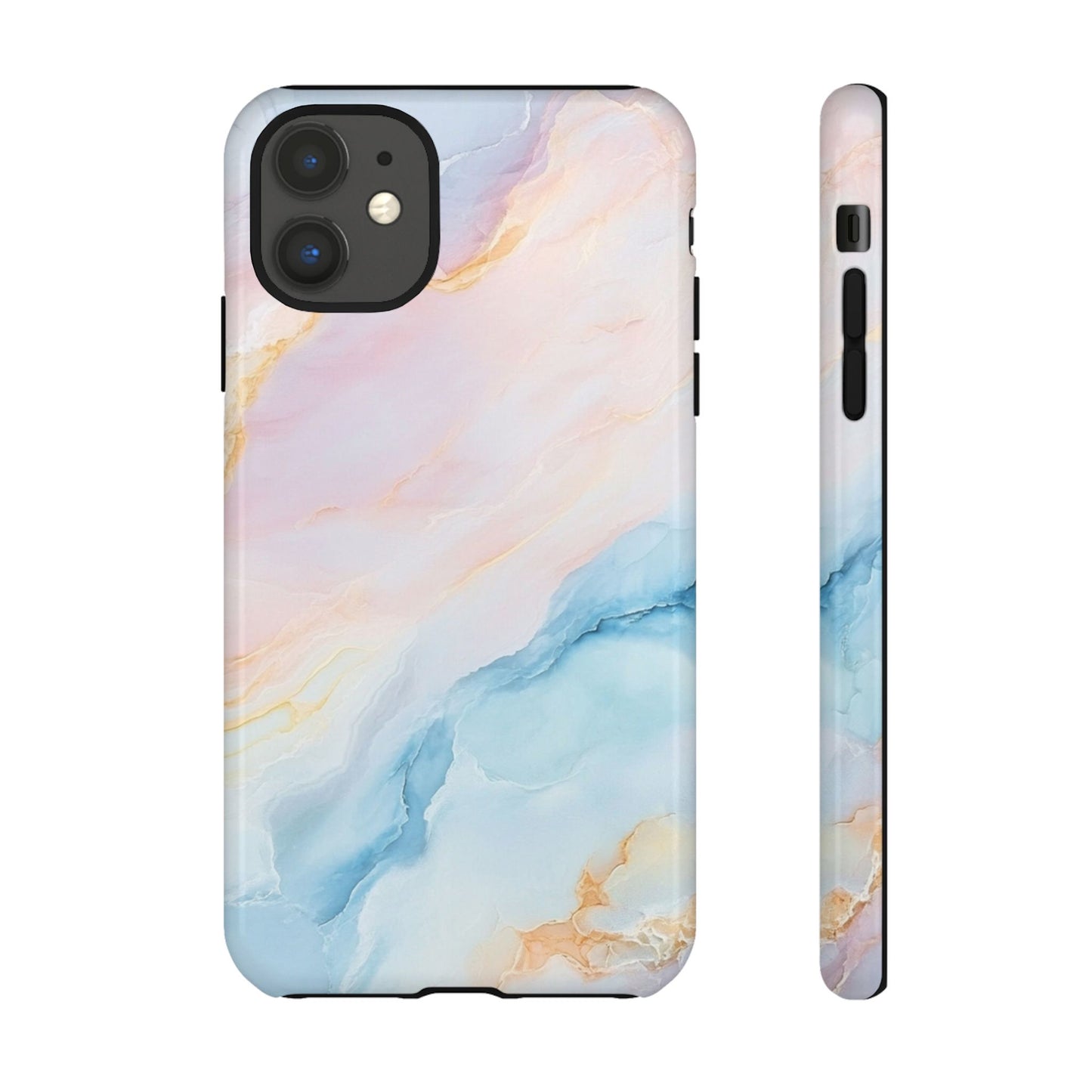 Peachy Skies Phone Case - Baby Blue Peach and Gold Marbled Tough Case
