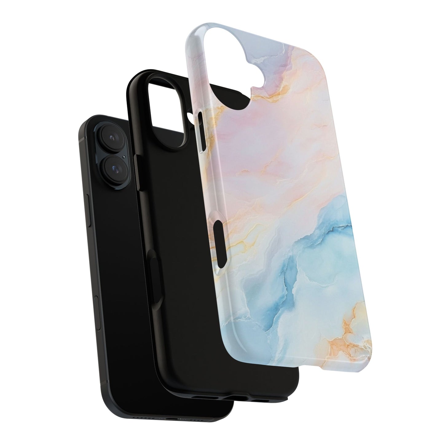 Peachy Skies Phone Case - Baby Blue Peach and Gold Marbled Tough Case