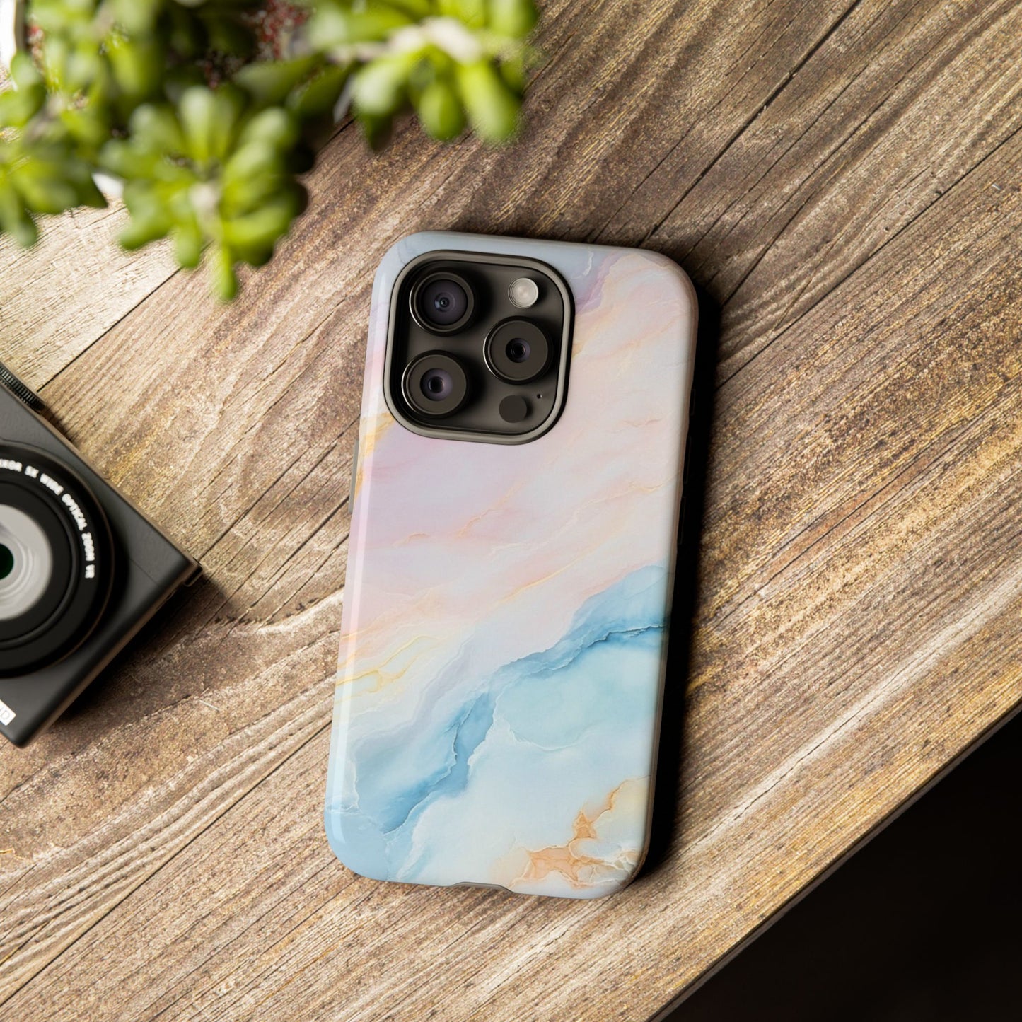 Peachy Skies Phone Case - Baby Blue Peach and Gold Marbled Tough Case