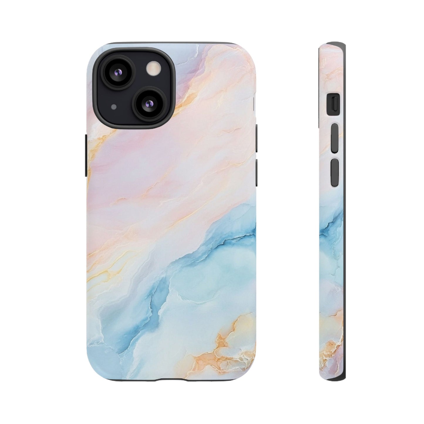 Peachy Skies Phone Case - Baby Blue Peach and Gold Marbled Tough Case
