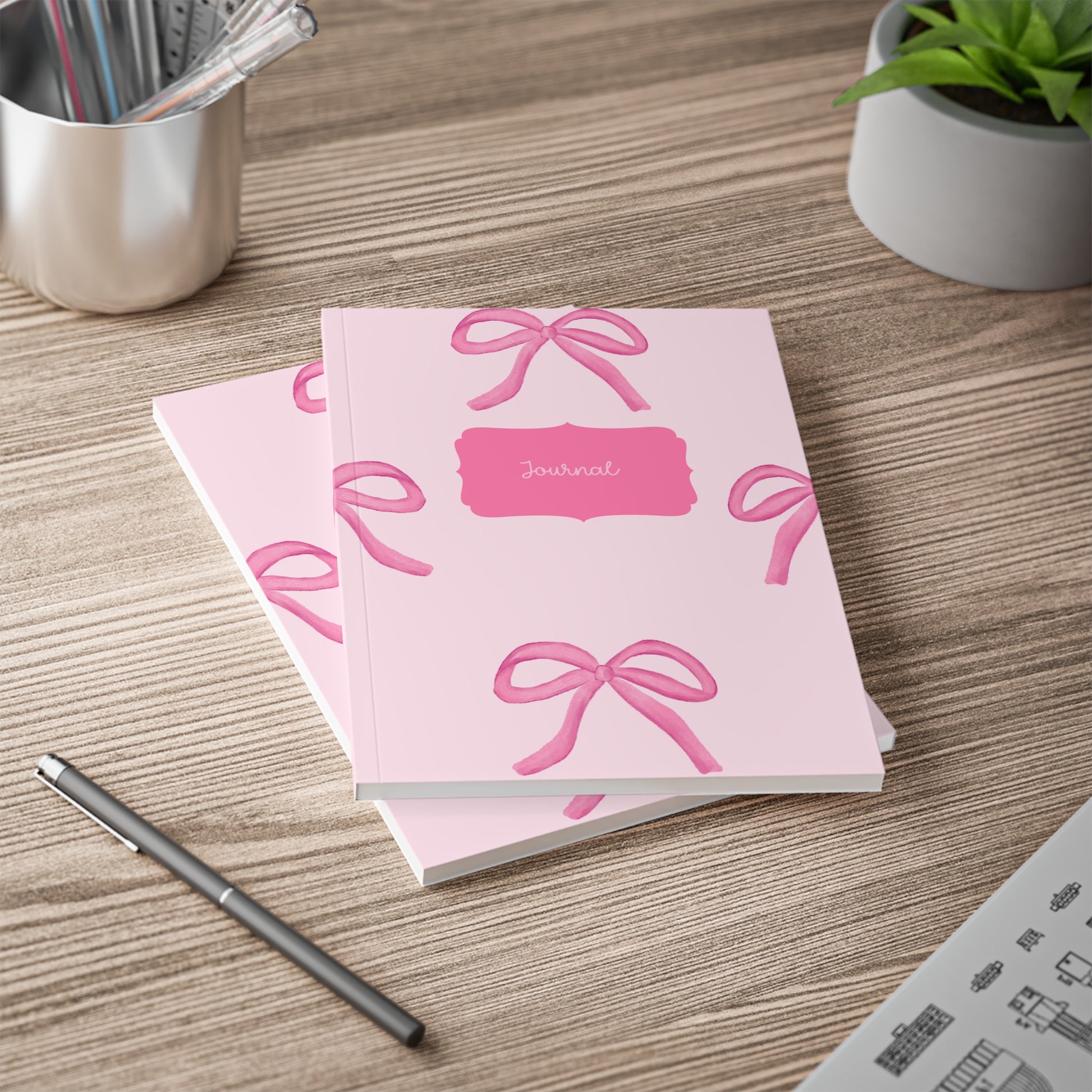 Cute Pink Bow Journal On Table